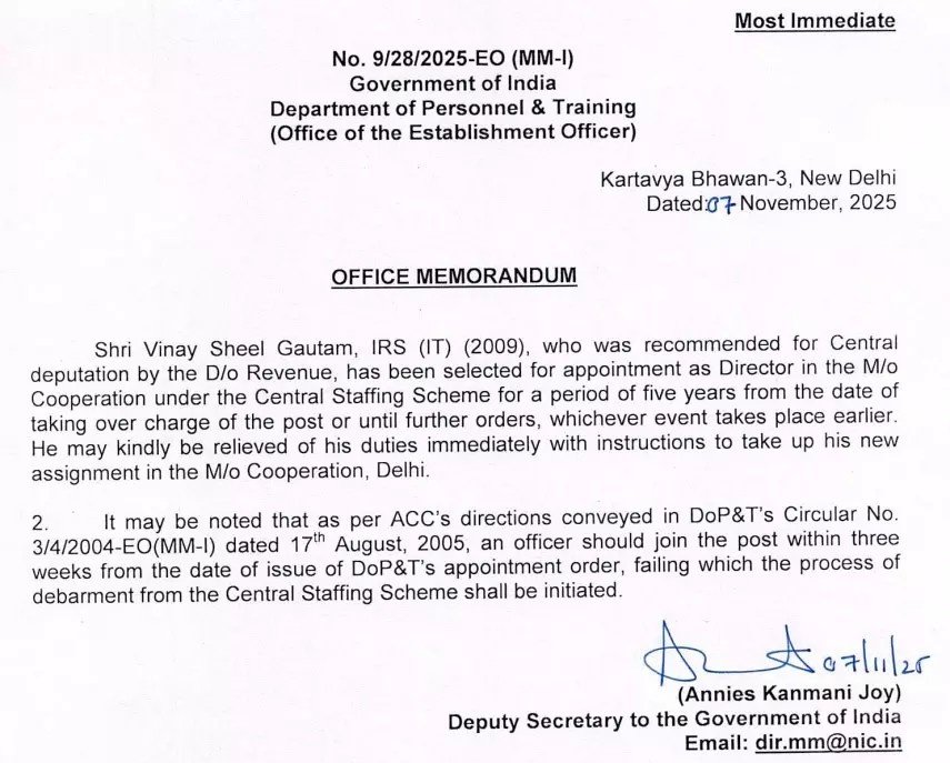 Central deputation IAS officers