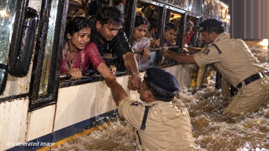 CG News : मौत के मुंह से बच निकले 70 बस यात्री’ सारागांव में तेज बहाव में फंसी बस, पुलिस ने बचाई जान