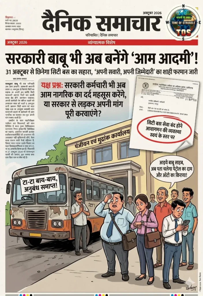 सरकारी बाबू भी अब बनेंगे ‘आम आदमी’! 31 अक्टूबर से छिनेगा सिटी बस का सहारा, “अपनी सवारी, अपनी जिम्मेदारी” का शाही फरमान जारी Citybus