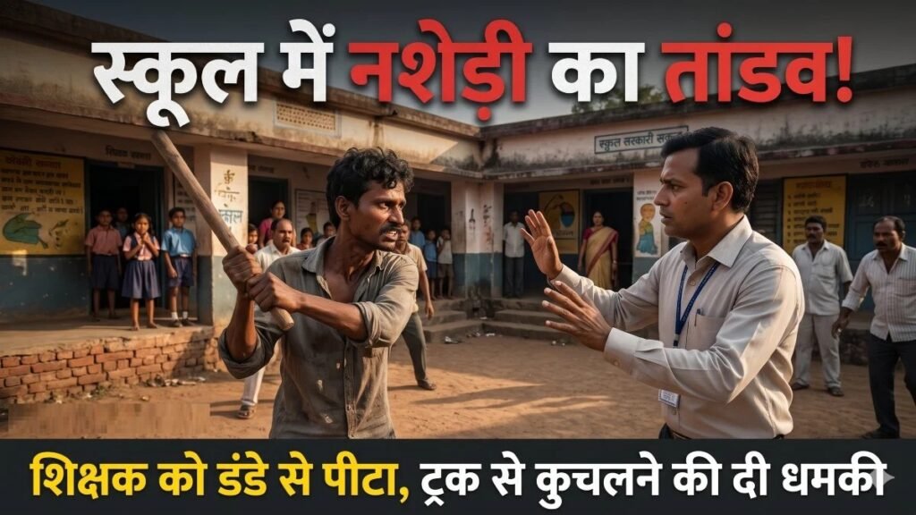 CG Crime News : स्कूल में नशेड़ी का तांडव, सहायक शिक्षक को डंडे से पीटा, ट्रक से कुचलने की दी धमकी