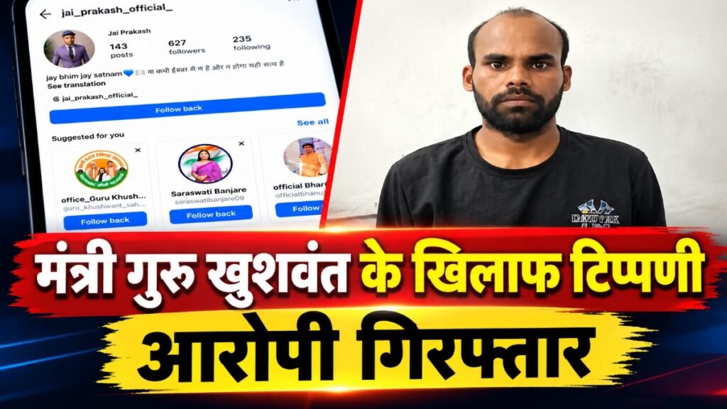 CG News : इंस्टाग्राम पर मंत्री गुरु खुशवंत साहेब के खिलाफ अमर्यादित टिप्पणी, आरोपी गिरफ्तार’ भेजा गया जेल